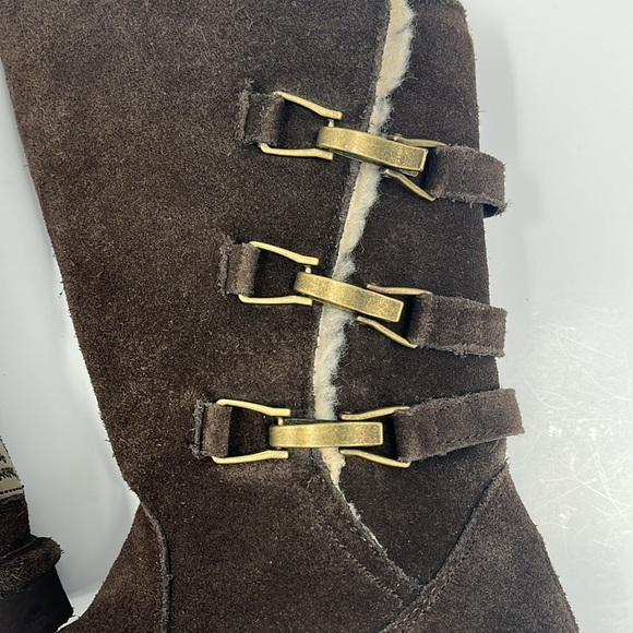 BearPaw Jenna Tall Chocolate Brown Leather Suede Sherpa Wool Winter Boots 6 - Picture 6 of 11